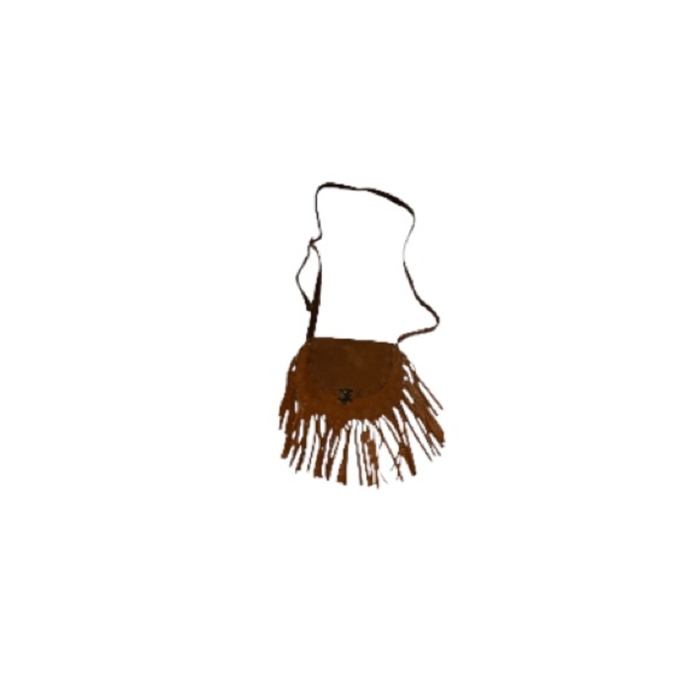 Vintage Boho Western Brown Suede Crossbody Purse with Fringe Trim